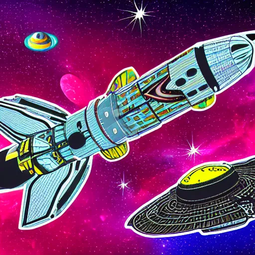 Image similar to a spacecraft with animal patterns and neon decals