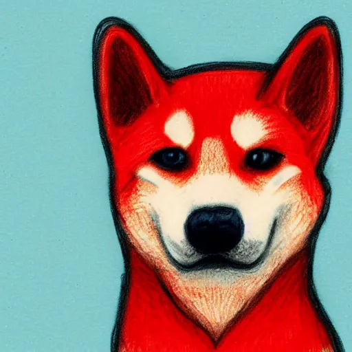 Image similar to sketch of a shiba inu, red crayon, bloo