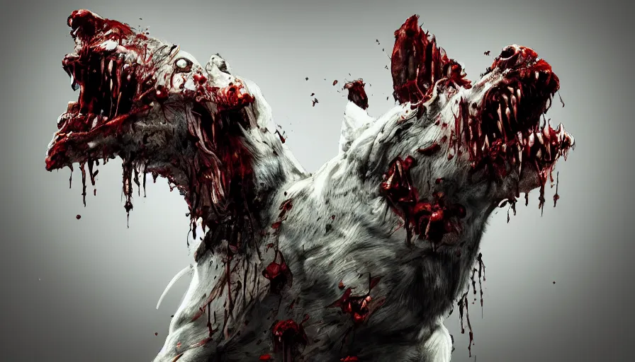 Prompt: Rabid zombie dog on white background, hyperdetailed, artstation, cgsociety, 8k