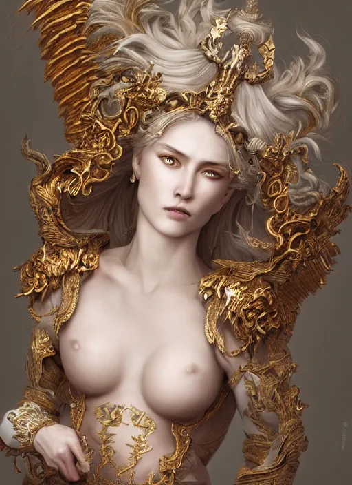 Prompt: high intricate porcelain baroque stunning woman body sensual angelic warrior fighting the army of the demon lord, 8 k, glitter skin very white hyperrealistic hyperdetailed pastel maria panfilova, andrea savchenko, sensual mike kime, ludovic plouffe, qi sheng luo, oliver cook, trending on artstation