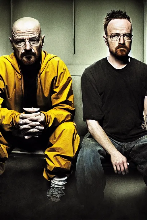 Image similar to Walter White and Jesse Pinkman, couple portrait