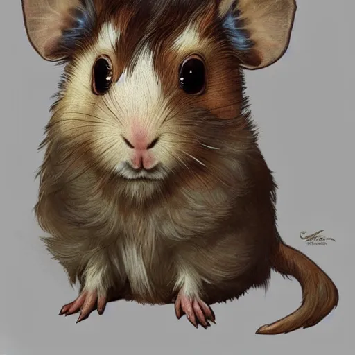 Prompt: A heraldic prince Guinea Pig with big cute eyes sitting up for a portrait photo, D&D, fantasy, intricate, cinematic lighting, highly detailed, digital painting, artstation, concept art, smooth, sharp focus, illustration, art by Akihiko Yoshida, Greg Rutkowski and Alphonse Mucha