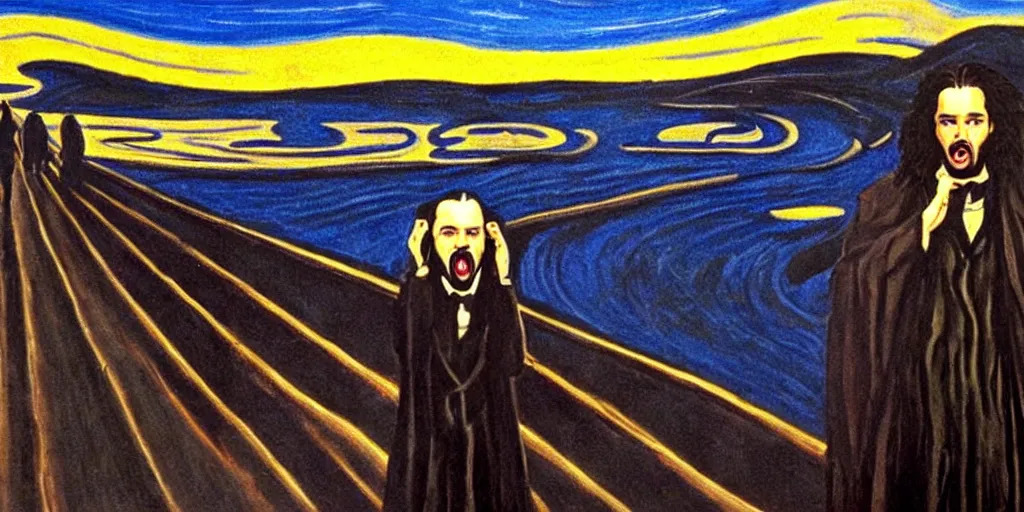 Prompt: john snow in the the scream painting realistic view