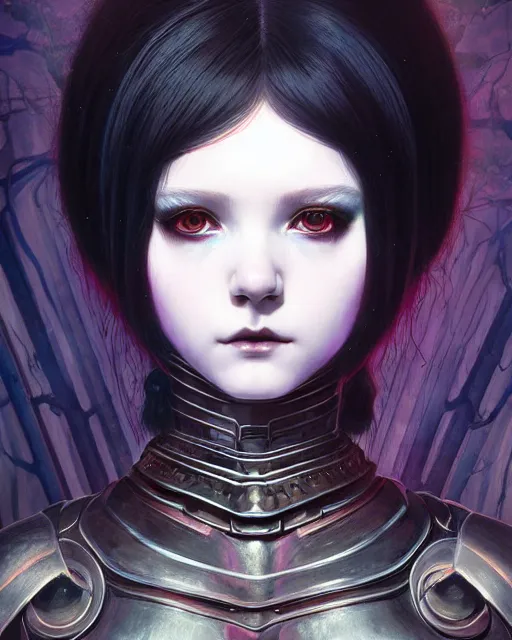 Image similar to portrait of beautiful cute young goth maiden girl with short white hairs in warhammer armor, art by ( ( ( kuvshinov ilya ) ) ) and wayne barlowe and gustav klimt and artgerm and wlop