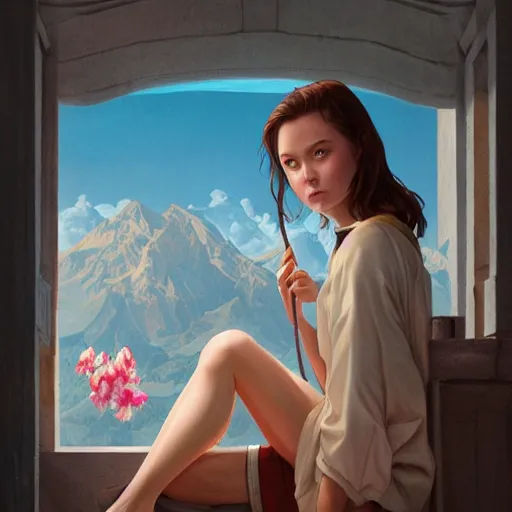 Image similar to a beautiful scenic painting by artgerm and wlop and wes anderson and spike jonze