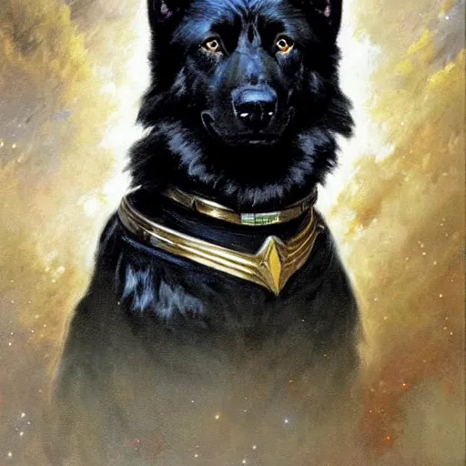 Prompt: a portrait of a black german shepard dogman canine star trek officer. highly detailed painting by gaston bussiere, craig mullins, j. c. leyendecker, furry