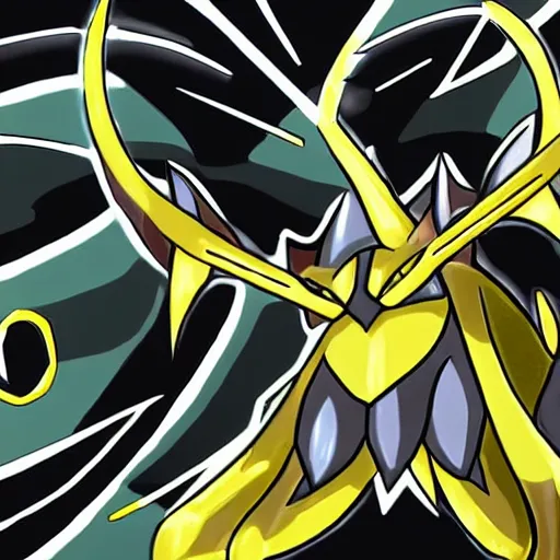 Image similar to arceus fused with giratina, art by Ken Sugimori