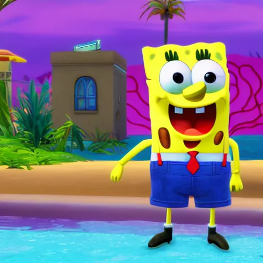 Prompt: a screenshot of spongebob in sims 4