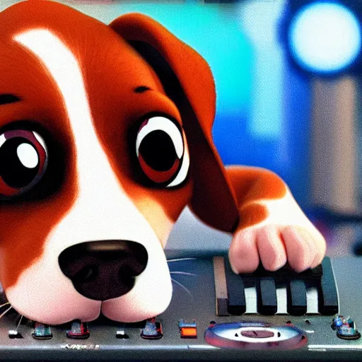 Image similar to puppy as a DJ, 8k, by Pixar