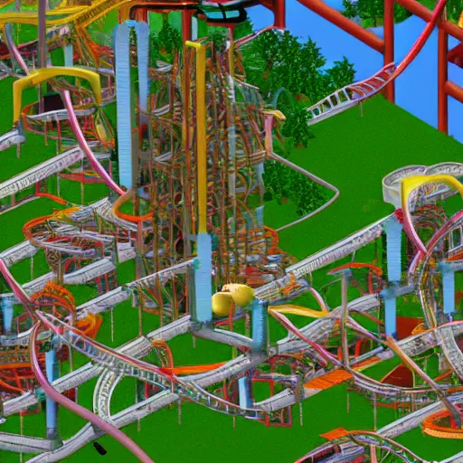 Image similar to rollercoaster tycoon dystopia