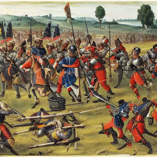 Image similar to Battle of Pavia in 1525, Landsknecht vs Swiss pikemen