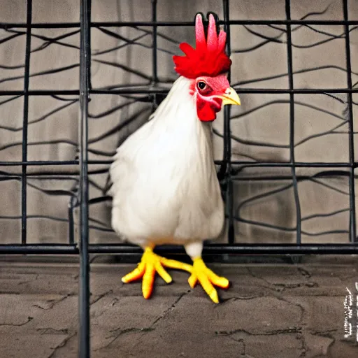 Prompt: photography cute chicken dressed as a prisioner