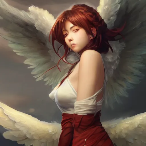 Prompt: an oil painting of a beautiful anime girl with angel wings, by artgerm and greg rutkowski, hd, hdr, ue 5, ue 6, unreal engine 5, cinematic 4 k wallpaper, 8 k, ultra detailed, high resolution, artstation, award winning
