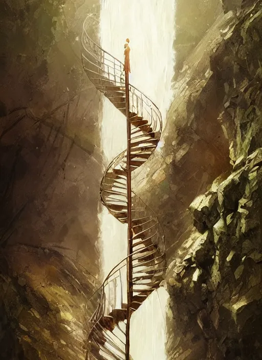 Image similar to spiral staircase leading to a river of lava pouring out of my eyes, masterpiece, amazingly rendered, subtle glows, balanced, painted by greg rutkowski, wlop, artgerm, japanese influence,