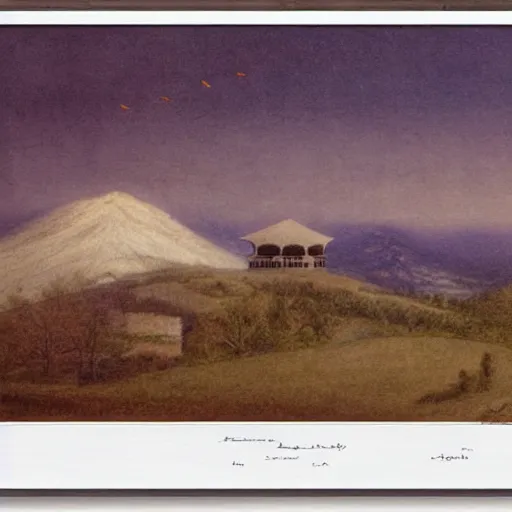 Image similar to observatory, temple, mountains by Fernand Khnopff