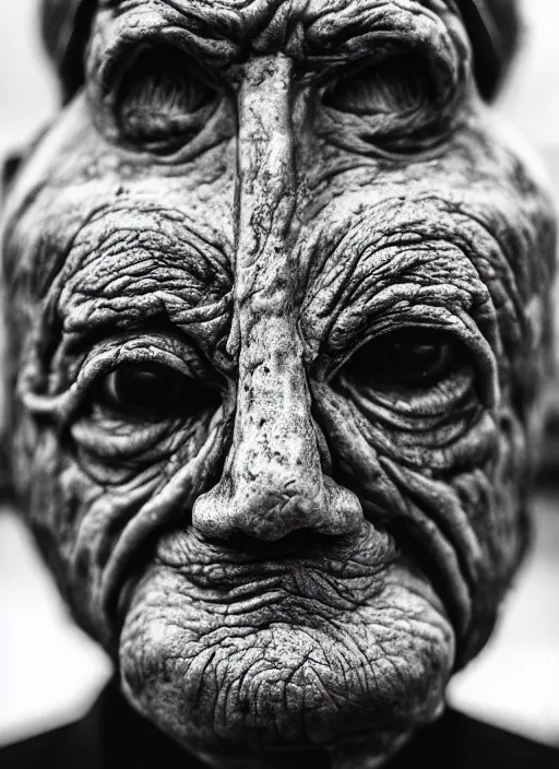 Image similar to A portrait photo of an old cyclope man , high contrast, black and white