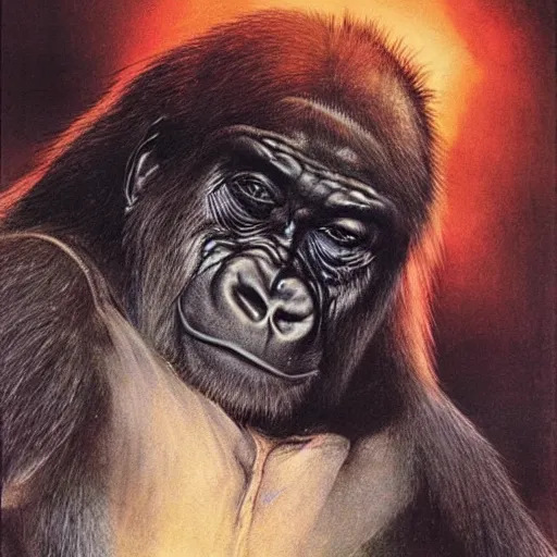 Prompt: gorilla vampires of middle earth, alan lee