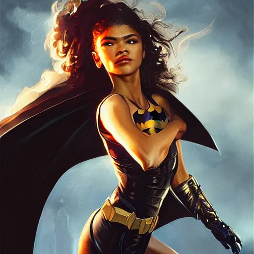 Prompt: Zendaya as DC's Batman, hd, artwork by greg rutkowski