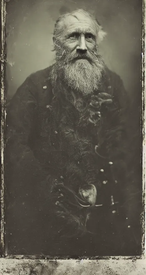 Prompt: a wet plate photograph, a portrait of a grizzled old sea captain