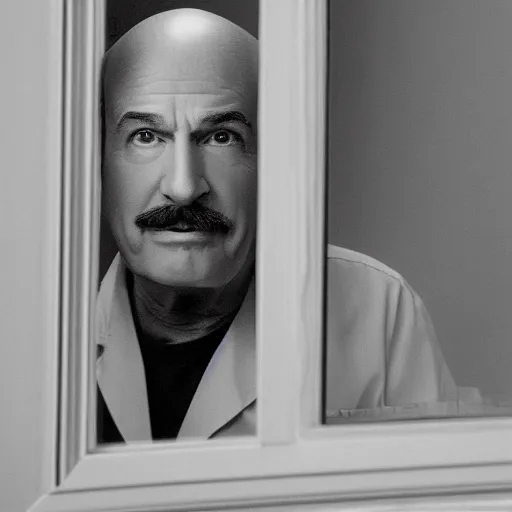 Image similar to dr. phil looking in through window, photography, high detail, tv star dr. phil, window