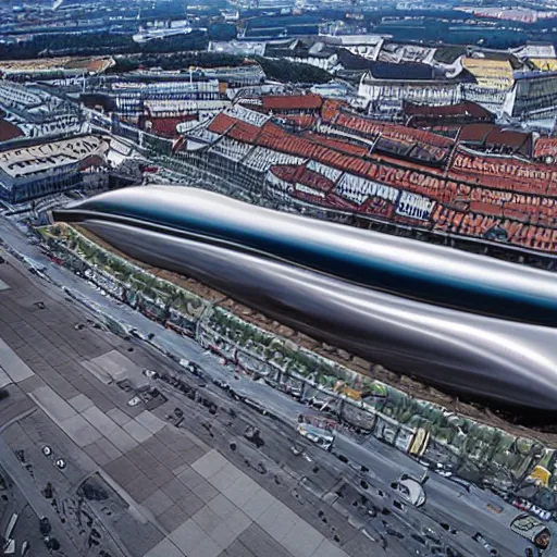 Image similar to hyperrealistic image of chinese spaceship landing in munich germany