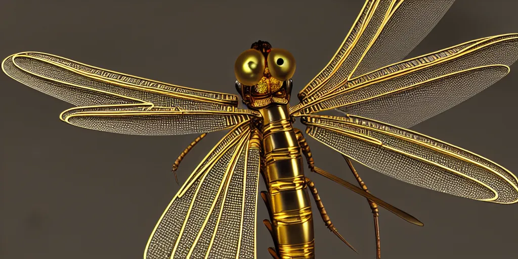 Prompt: photograph of a diagram of a Mechanical Dragonfly, ornamental, photorealism, elaborate, highly detailed, ornate, dramatic lighting, octane render,-H 960