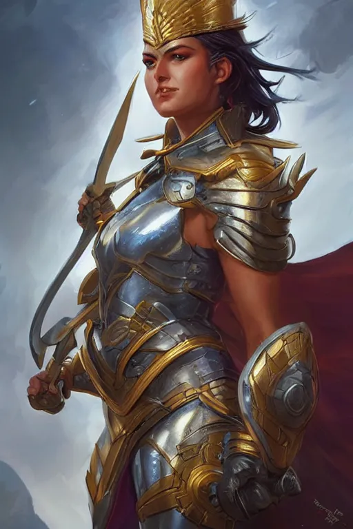 Image similar to amazon valkyrie athena, d & d, fantasy, portrait, highly detailed, headshot, digital painting, trending on artstation, concept art, sharp focus, illustration, art by artgerm and greg rutkowski and magali villeneuve