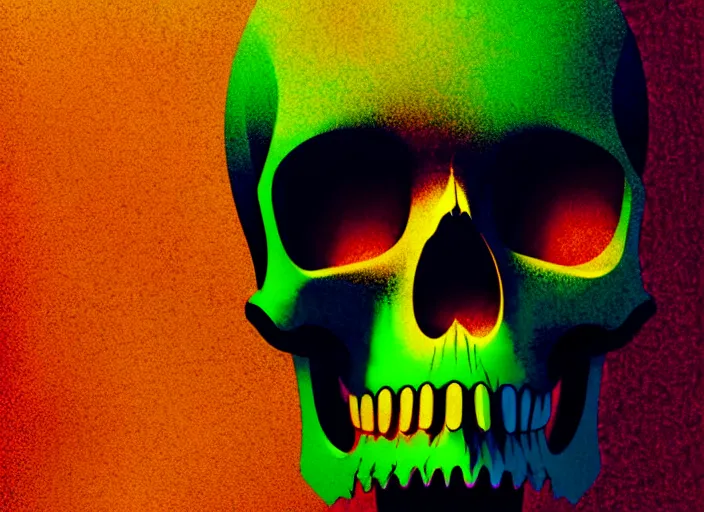 Image similar to portrait of a zombie skull monster, colorful, modern art deco, mads berg, karolis strautniekas, christopher balaskas, stippled light, fog, moody, fine texture, editorial illustration, dramatic lighting, dynamic composition, detailed, matte print, dynamic perspective, muted color