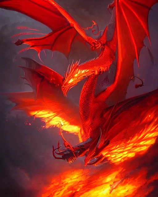 Prompt: A red dragon as a phoenix flying while breathing out a massive fire, epic, highly detailed, close-up, fantasy art, dragon art, in the style of greg rutkowski, illustration, epic, fantasy, intricate, hyper detailed, artstation, concept art, smooth, sharp focus, ray tracing