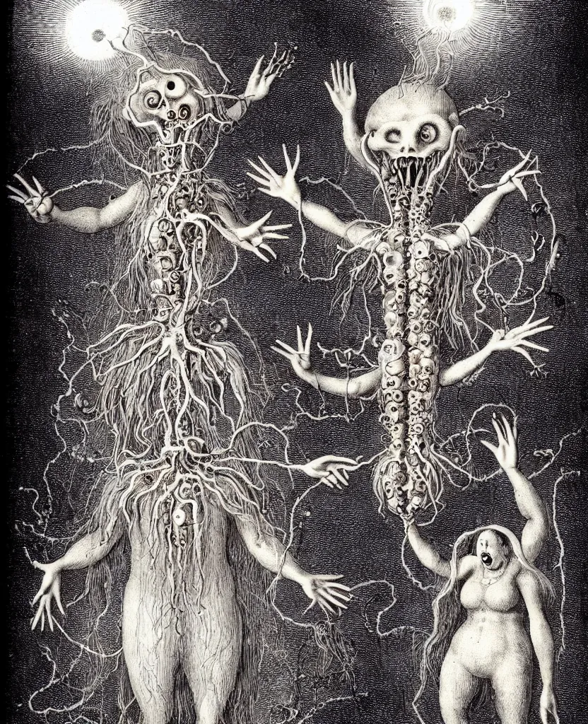 Image similar to whimsical freaky creature sings a unique canto about'as above so below'being ignited by the spirit of haeckel and robert fludd, breakthrough is iminent, glory be to the magic within