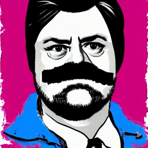 Prompt: Ron Swanson in the style of Andy Warhol