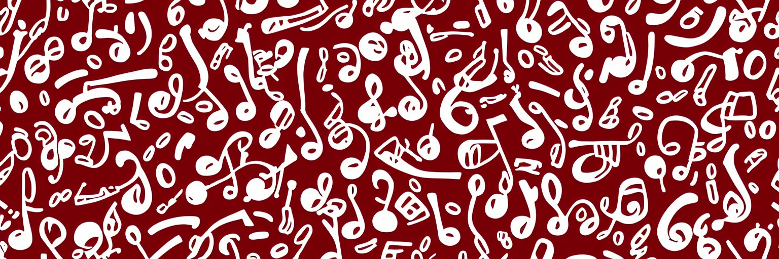 Image similar to seamless pattern design, coffee and musical notes, simple, red and white,