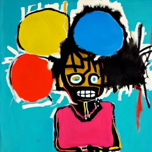 Image similar to basquiat style girl holding balloons