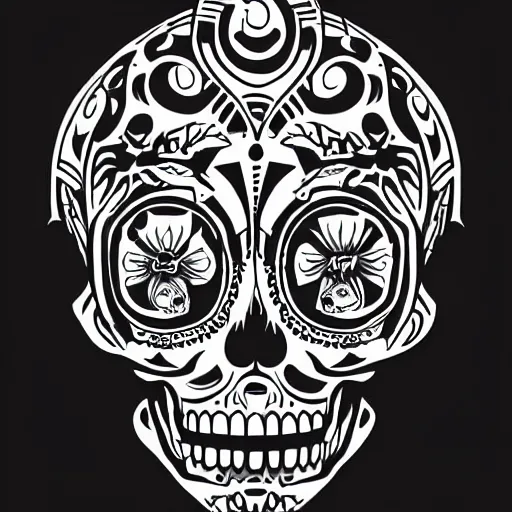 Prompt: a small vector tattoo design. h. r. giger sugar skull.