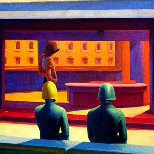 Image similar to UFO aliens, by Edward Hopper