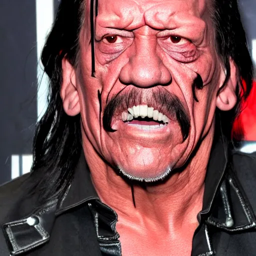 Prompt: danny trejo as the terminator, glowing red eyes