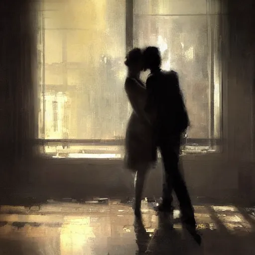 Prompt: contre - jour portrait of a young couple digital art by jeremy mann - triangle composition