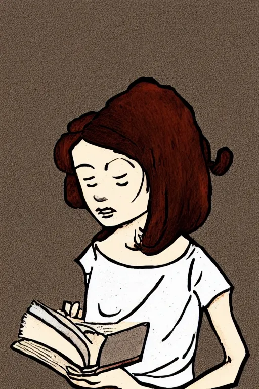 Image similar to illustration of a girl reading a book in the style of camilo huinca