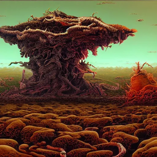 Image similar to hyper - detailed character composition painting in the style of artist chris mars, in a landscape