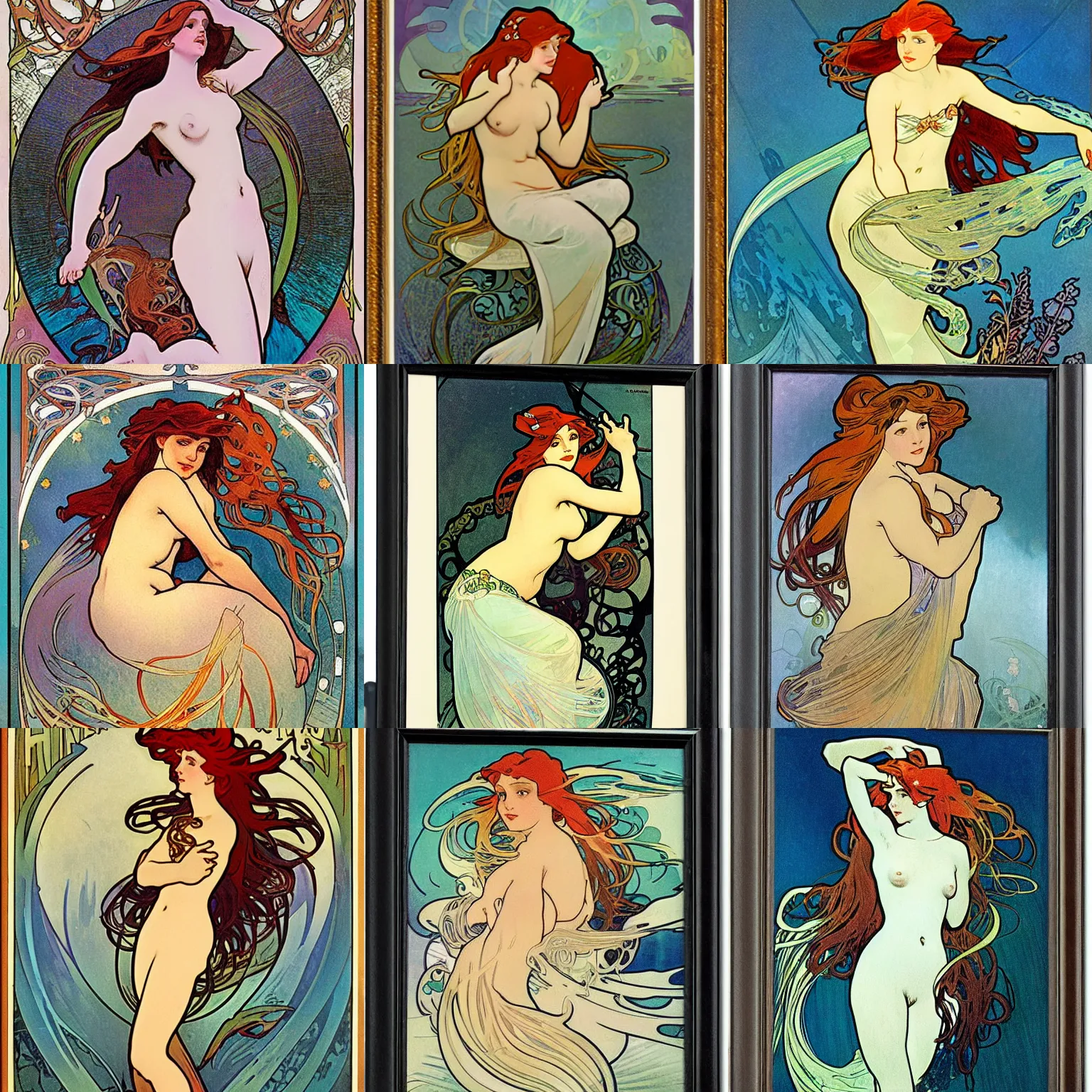 Prompt: Ariel the little mermaid by Alphonse Mucha