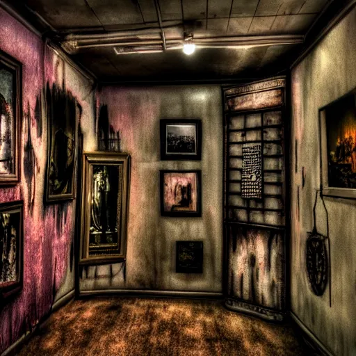 Image similar to Creepy Dimly Lit Run Down Wax Museum Gallery Display HDR