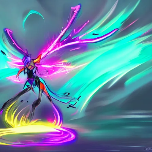 Image similar to create concept of a neon elemental, whirling energy made of neon ( dramatic, cinematic, digital fantasy art )