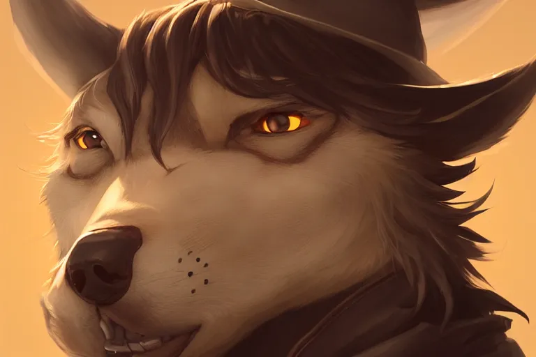 Image similar to character portrait icon of the anthro anthropomorphic of the male anthropomorphic wolf fursona wearing cowboy outfit wild west character design by charlie bowater, ross tran, artgerm, and makoto shinkai, detailed, soft lighting, rendered in octane