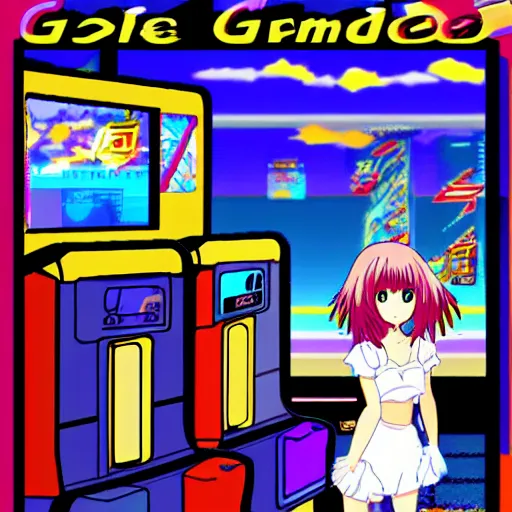 Image similar to anime vhs retro arcade girl