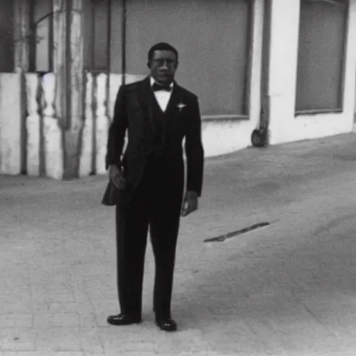 Image similar to vintage photo of a black man wearing a black suit in rio de janeiro