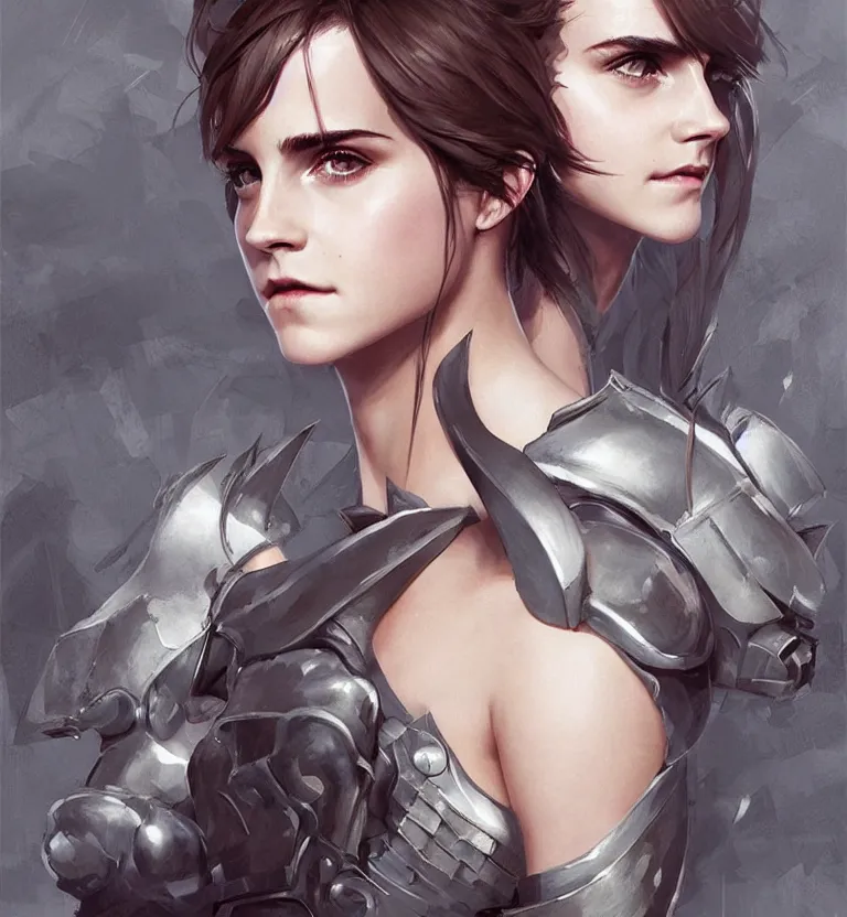 Image similar to fully body fashion model fantasy emma watson wearing military armor long dark hair beautiful bone structure symmetrical facial features intricate elegant digital painting concept art smooth sharp focus illustration from Metal Gear by Ruan Jia and Mandy Jurgens by Artgerm by William-Adolphe Bouguerea