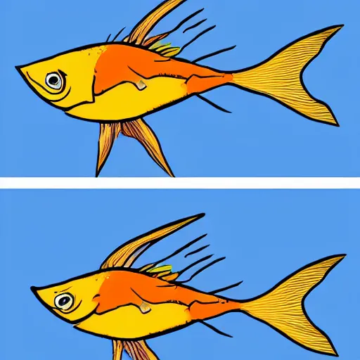 Prompt: fish with legs. cartoon art