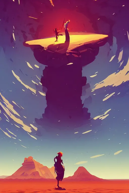 Prompt: final boss, desert scene, centered, solid bacgkround, median photoshop filter cutout vector behance, hd by artgerm, jesper ejsing, by rhads, makoto shinkai and lois van baarle, ilya kuvshinov, rossdraws, illustration, art by ilya kuvshinov and gustav klimt