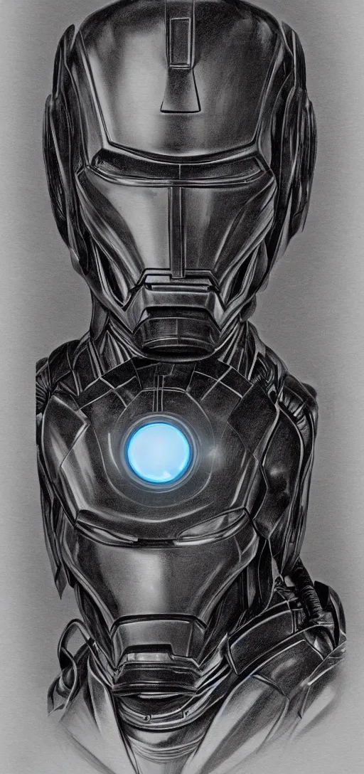 Image similar to steampunk, H.R. Giger design of Iron Man, full body and head, drawing on pencil, ornate, details, smooth, sharp focus, illustration, realistic, cinematic, artstation, award winning, rgb, ethereal blue lighting, 8K,