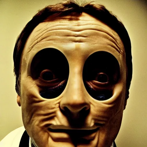 Prompt: Columbo, Hannibal Lecter, cinematic, faces on focus, symmetrical faces!!!, round symmetrical eyes!!!, kodak 2383 film